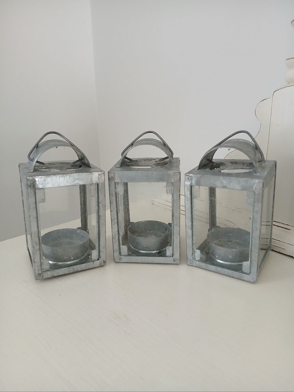Galvanized Metal Tea Light Lanterns - Set of 3